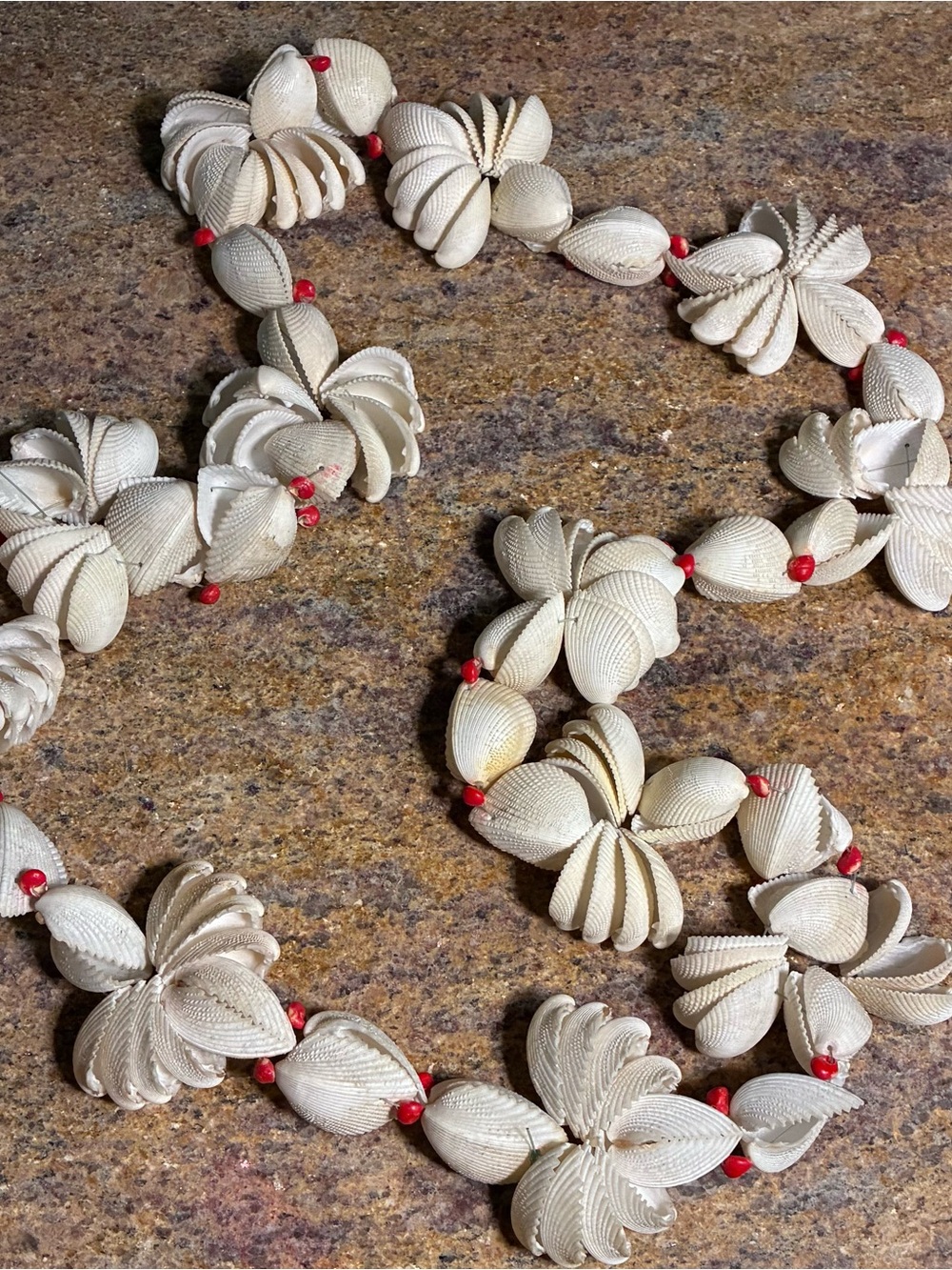 Vtg Hawaiian Polynesian, white seashell lei flower blossom seed boho